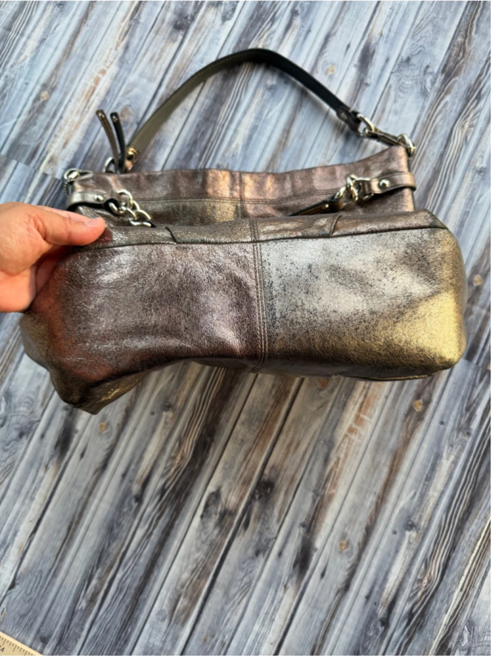 Vintage Coach Brooke F17165 Metallic Pewter Leather Hobo Shoulder Bag
